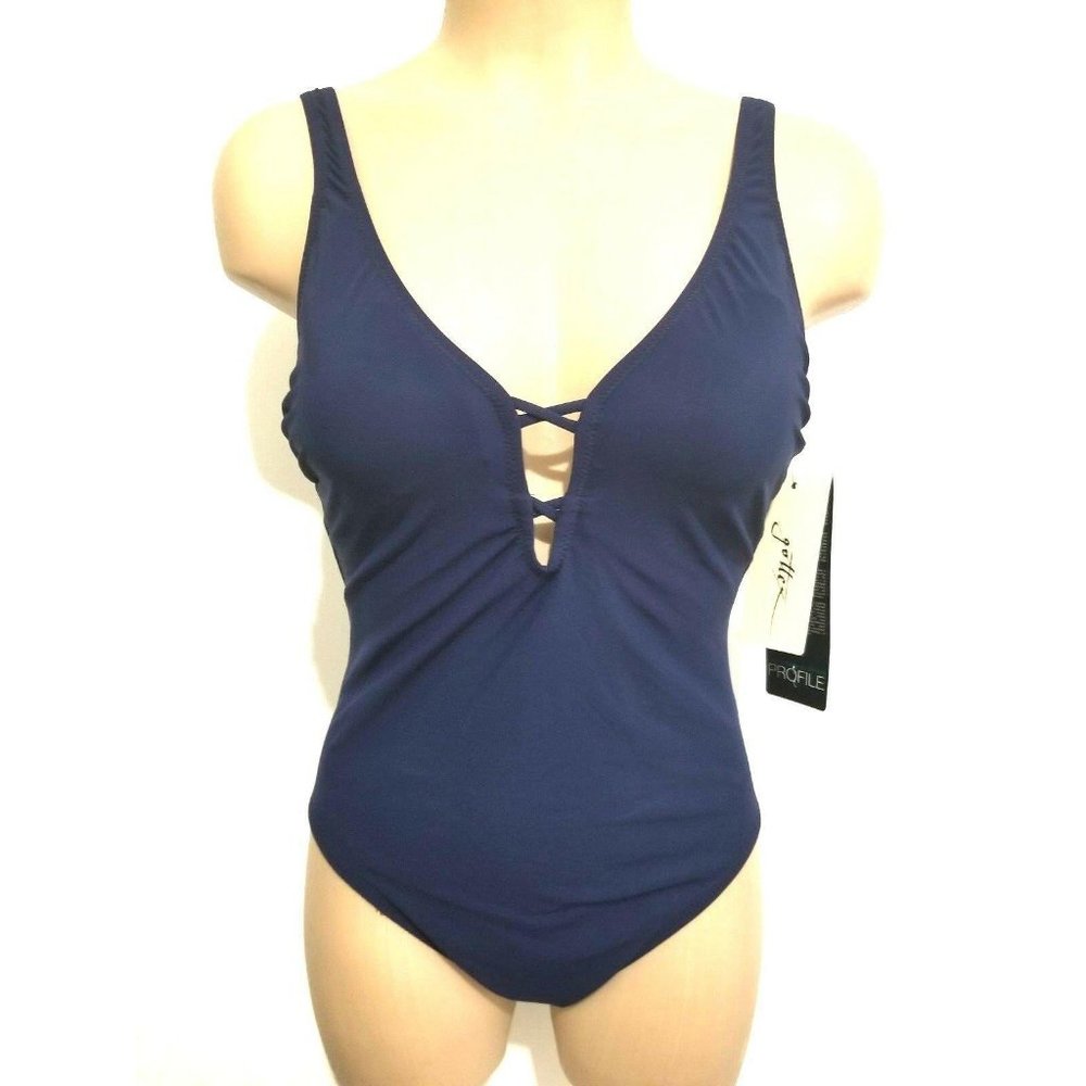 Gottex Navy Blue One-Piece Swimsuit with Crisscross Front